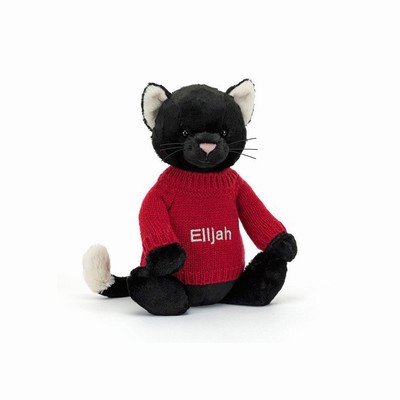 Jellycat Bashful Black Kitten with Red Jumper Australia | 710689IJN